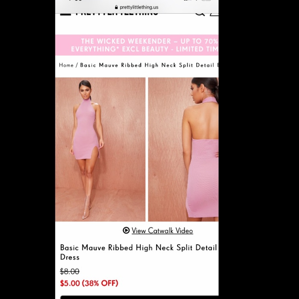 PRETTYLITTLETHING Pink High neck dress